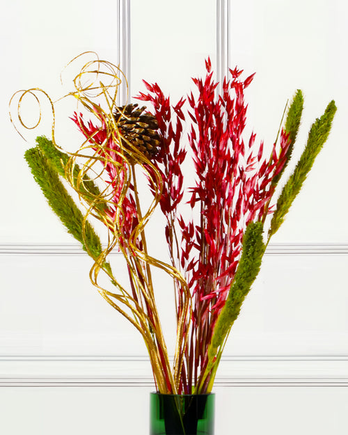 Dried Flower Bouquet - Mixed Trio Christmas Red and Gold