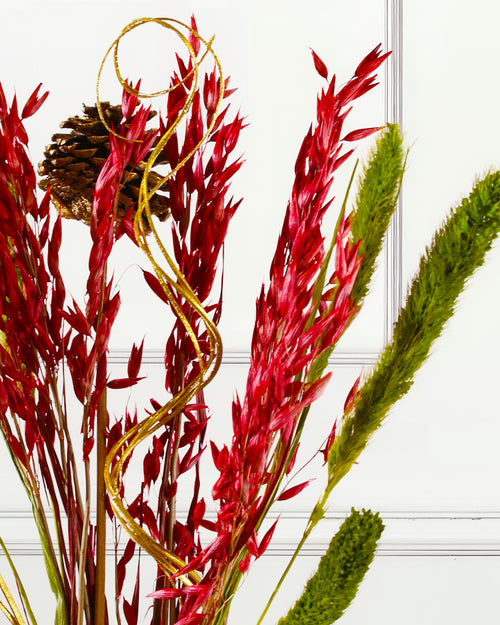 Dried Flower Bouquet - Mixed Trio Christmas Red and Gold