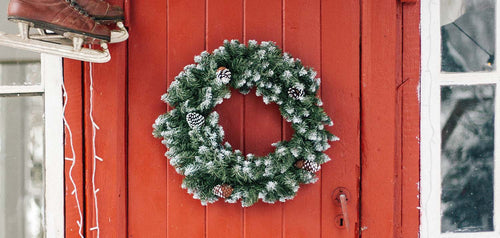 wreath in red door