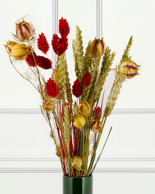 Dried Flower Bouquet - Mixed Trio Red and Natural