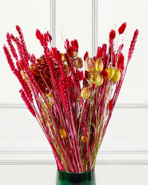 Dried Flower Bouquet - Mixed Christmas Red and Gold