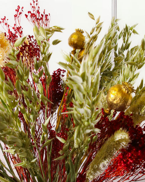 Dried Flower Bouquet - Christmas Red and Gold