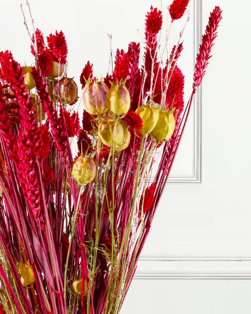 Dried Flower Bouquet - Mixed Christmas Red and Gold