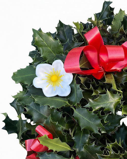 Red Ribbon Holly Christmas Wreath - Luxury Natural