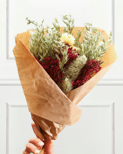 Dried Flower Bouquet - Christmas Red and Gold