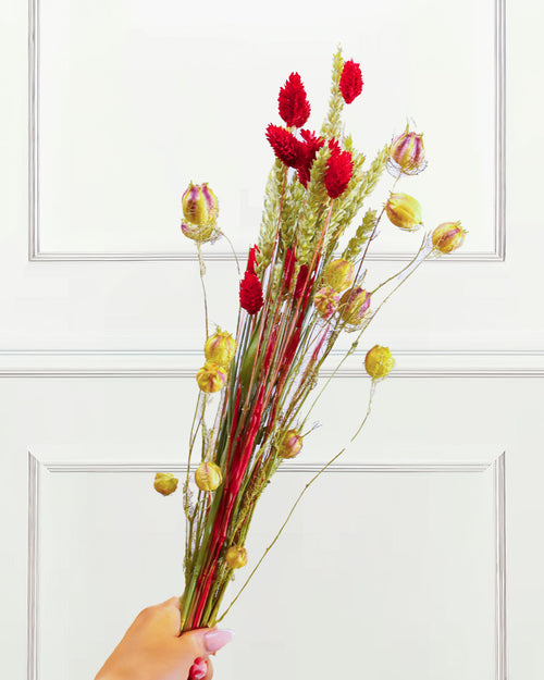 Dried Flower Bouquet - Mixed Trio Red and Natural