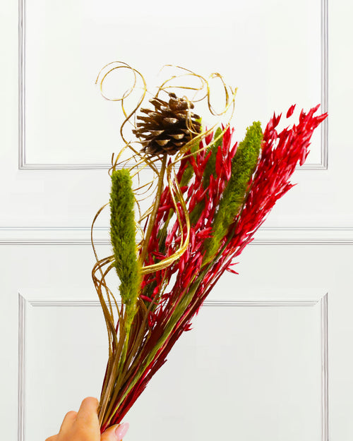 Dried Flower Bouquet - Mixed Trio Christmas Red and Gold